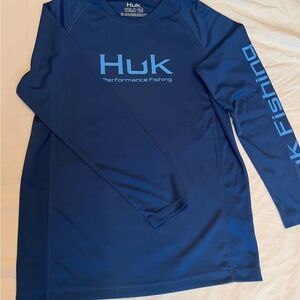 Huk Youth Navy Long Sleeve Performance Shirt with Light Blue Logo size Youth M